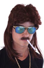 Mullet Pruik Bruin Matje New Kids 80s Rocker Redneck Eighti, Ophalen of Verzenden, Nieuw, Overige maten, Carnaval