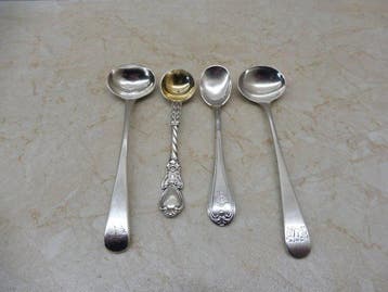 Lepel (4) - Zilveren mosterd/zout lepeltjes - 925. zilver -, Antiek en Kunst