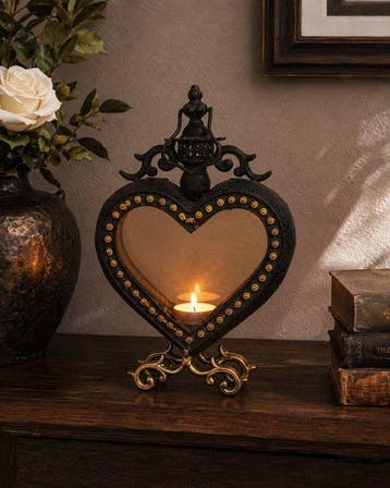 Lantaarn - Glas, Metaal - Heart shaped candle holde