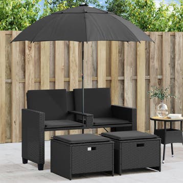 vidaXL Tuinbank 2-zits met parasol en voetenbanken poly, Verzenden, Nieuw