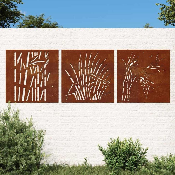 vidaXL Wanddecoratie tuin 3 st grasontwerp 55x55 cm, Huis en Inrichting, Woonaccessoires | Schilderijen, Tekeningen en Foto's