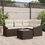 vidaXL Tuinbankenset met kussen 5 pcs Bruin en Crème poly, Verzenden, Nieuw, Rotan, 5 zitplaatsen