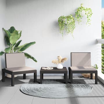 vidaXL 3-delige Loungeset met kussens PP antracietkleurig, Tuin en Terras, Verzenden, Nieuw, 3 zitplaatsen, Loungeset