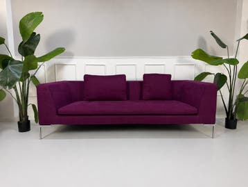 B&B Italia Charles Designer Sofa Lila Stof Showmodel, Driepersoons, Ophalen of Verzenden, Zo goed als nieuw, Rechte bank