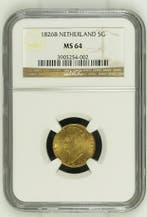 Gouden Willem I 5 gulden 1826 Brussel MS64 NGC (Top pop 4/0), Verzenden, 5 gulden, Goud, Koning Willem I