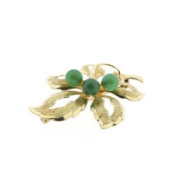 Gouden eikenblad broche met Imperial jade, Gebruikt, Ophalen of Verzenden, Met edelsteen, Goud