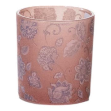 Theelichthouder fluwelen bloemen roze klein 8cm, Verzenden, Nieuw