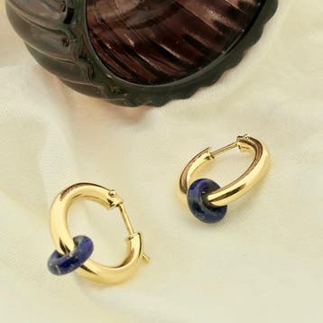 Gouden oorringen met lapis lazuli (Oorbellen), Gebruikt, Overige kleuren, Ophalen of Verzenden, Met edelsteen