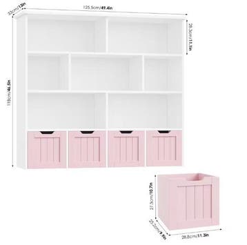 Kinderboekenkast met 4 Rolbakken en 8 Planken 125,5×33×118cm, Verzenden, Nieuw