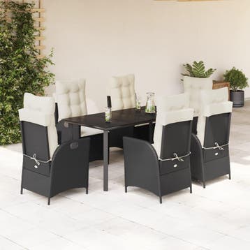 vidaXL 7-delige Tuinset met kussens poly rattan zwart, Tuin en Terras, Verzenden, Nieuw, Tuinset