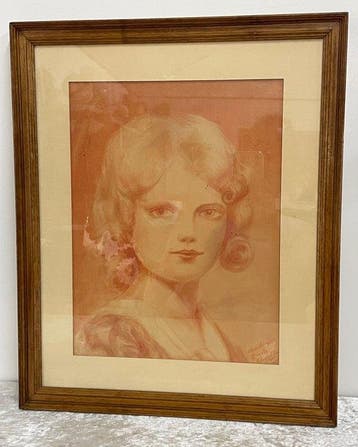 Wanddecoratie - Meisje met Krullen - Sanguine/Krijttekening