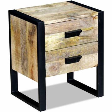vidaXL Bijzettafel met 2 lades 43x33x51 cm massief mangohout, Minder dan 45 cm, Verzenden, Nieuw, Minder dan 55 cm