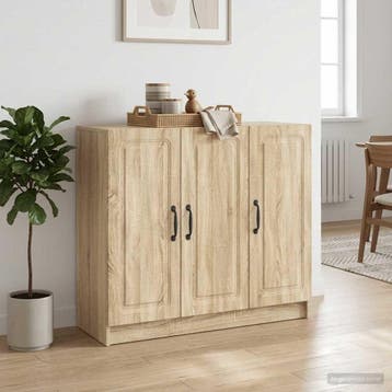 vidaXL Dressoir Sonoma Eiken 89 x 34,5 x 77 cm Bewerkt hout, Verzenden, Nieuw, Overige houtsoorten, Minder dan 50 cm