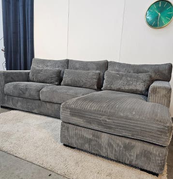 Rib Hoekbank Grijs - Ribstof - Professioneel Gereinigd, Huis en Inrichting, Banken | Complete zithoeken, Ophalen of Verzenden