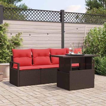 vidaXL Tuin Sofa Set 5 st 4-Aantal zitplaatsen Bruin en Rood, Verzenden, Nieuw, 5 zitplaatsen
