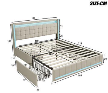 Modern tweepersoonsbed met LED USB en lades linnen, Huis en Inrichting, Verzenden, Nieuw