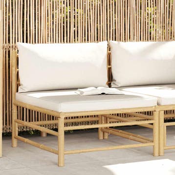 vidaXL Tuinmiddenbank met crèmewitte kussens bamboe, Verzenden, Nieuw, Hout
