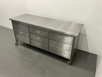 Mobiele RVS werktafel met lades | 2000x700x920mm, Ophalen of Verzenden, Nieuw in verpakking, RVS Meubilair