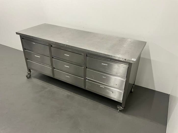 Mobiele RVS werktafel met lades | 2000x700x920mm, Zakelijke goederen, Horeca | Keukenapparatuur, Nieuw in verpakking, RVS Meubilair