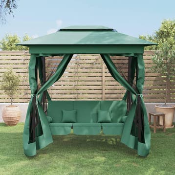 vidaXL Tuinpaviljoen met schommelbank converteerbaar stof, Verzenden, Nieuw