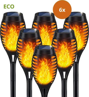 Solar Tuinfakkels 6 Stuks – Zonne Energie LED, Nieuw