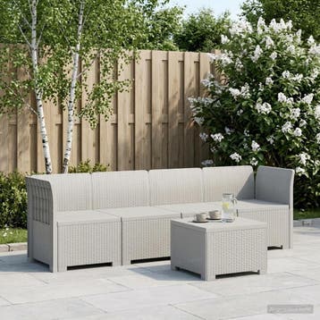 vidaXL 4-Persoons Tuin Sofa Rieten Look PP Wit, Verzenden, Nieuw