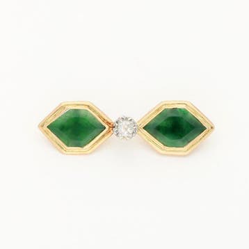 Broche - 14 karaat Geel goud, Witgoud Jade - Diamant, Sieraden, Tassen en Uiterlijk, Antieke sieraden