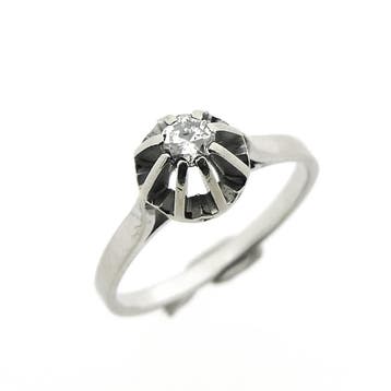 Witgouden solitair ring met diamant; 0,16 ct., Gebruikt, Ophalen of Verzenden, 17 tot 18, Met edelsteen