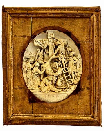 Bas-relief religieus - Kruisweg - Jezus is van het kruis