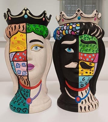 Witte en zwarte Moro-hoofden in popstijl - Keramiek - Italië, Antiek en Kunst, Kunst | Designobjecten