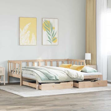 vidaXL Slaapbank met onderschuifbed en lades zonder matras, Huis en Inrichting, Slaapkamer | Bedden, 90 cm, Eenpersoons, Bruin