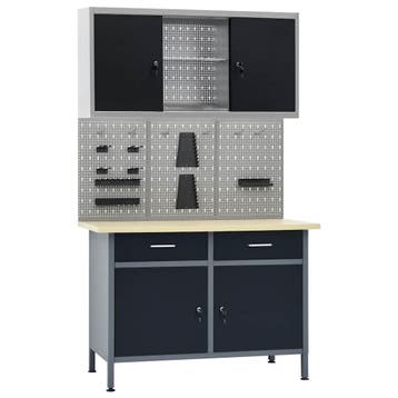 vidaXL Werkbank met drie wandpanelen en een kast, Doe-het-zelf en Verbouw, Verzenden, Nieuw