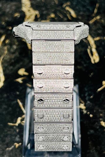 Cartier Santos - Arab Pave Dial - Large- Iced Out - Diamonds, Sieraden, Tassen en Uiterlijk, Horloges | Heren, Overige merken