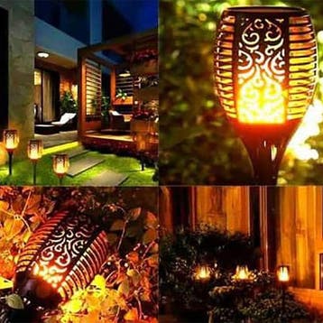LED Solar Priklamp/Fakkel Tuinverlichting met Zonne-energie, Kunststof, Staande lamp, Nieuw, Ophalen of Verzenden