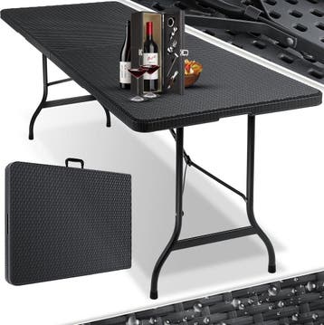 Inklapbare tafel 180x75x73cm - rattanlook kunststof -, Verzenden, Nieuw