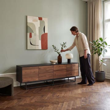 Commode Boxholm dressoir 180x30x56 cm zwart en walnootkleuri, Verzenden, Nieuw