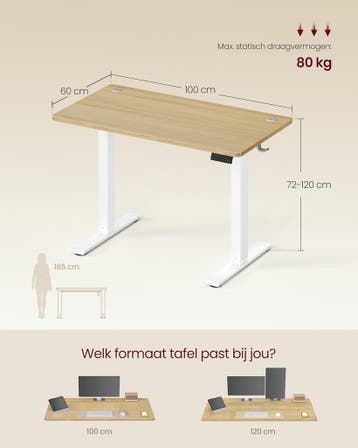 Zit sta bureau 100x60 cm - hoogte verstelbaar 72 t/m 120 cm, Verzenden, Nieuw