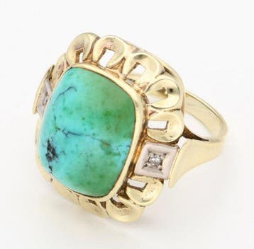 Ring - 14 karaat Geel goud Turquoise - Diamant, Sieraden, Tassen en Uiterlijk, Ringen, Nieuw
