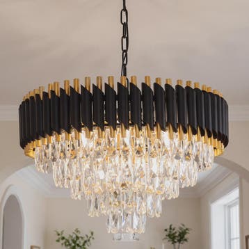 Luxe Zwarte & Gouden Kristallen Kroonluchter - 5 Lagen, Dimb, Verzenden, Nieuw