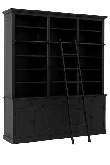 Boekenkast zwart met trap Reeuwijk XXXL 300 x 300cm, Ophalen of Verzenden, Nieuw