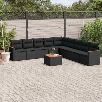 vidaXL Patio Sofa Set 9-zits Black, Verzenden, Nieuw