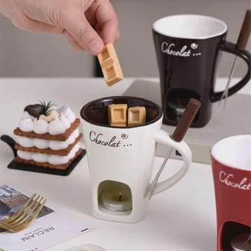 Chocolade Smeltmok met Vork - Keramische Fondue Beker voor S, Verzenden, Nieuw
