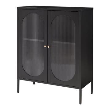 Dressoir Karlskrona metaal met geribbeld glas zwart 101x80x4, Verzenden, Nieuw
