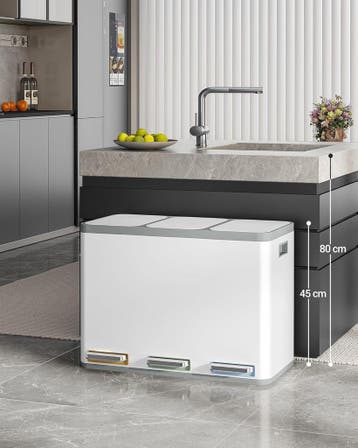 Prullenbak - Afvalbak - Vuilnisbak - 45 Liter - Wit - Hzuane, Huis en Inrichting, Woonaccessoires | Prullenbakken, Verzenden, Zo goed als nieuw