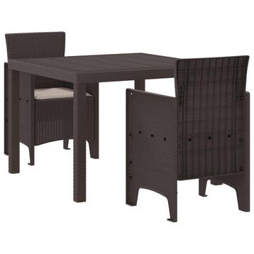vidaXL Tuin Eetset 3 st Bruin Polypropyleen, Tuin en Terras, Verzenden, Nieuw, 3 zitplaatsen
