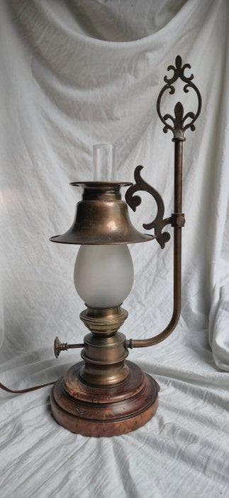 Tafellamp - Messing, Glas - olielampstijl