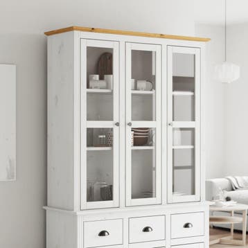 vidaXL Kast met glazen deuren BODO massief grenenhout wit en, 100 tot 150 cm, Verzenden, 100 tot 150 cm, Nieuw