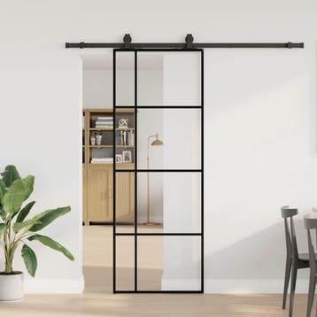 vidaXL Schuifdeur met beslagset 76x205 cm ESG glas zwart, Verzenden, Nieuw
