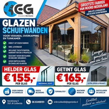 Glazen Schuifwanden €155,- | Direct uit Eigen Fabriek, Nieuw, Veranda