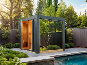 Luxe tuin sauna Neptune met spiegelglas optie, Sport en Fitness, Ophalen of Verzenden, Nieuw, Fins of Traditioneel, Complete sauna